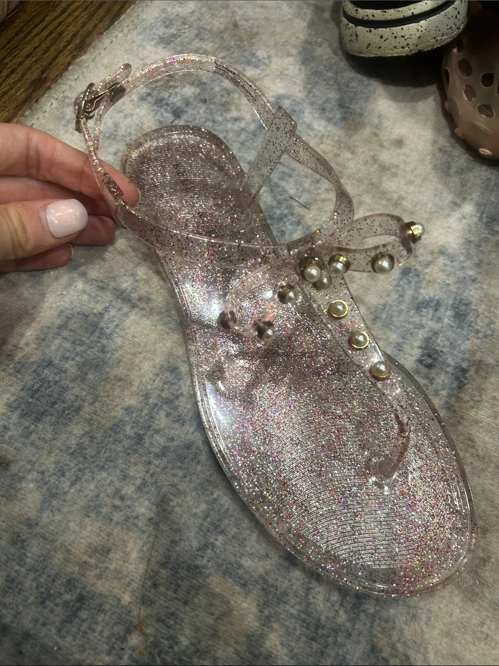 Kelly And Katie Jelly Glitter Pearls Flats Shoes Spring Summer Women's Size 8M